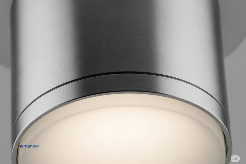 نمایش جزئیات ساخت، پوشش فلزی، دیفیوزر، سوراخ‌ها/فن، کیفیت ساخت — مناسب برای توضیح فنی.